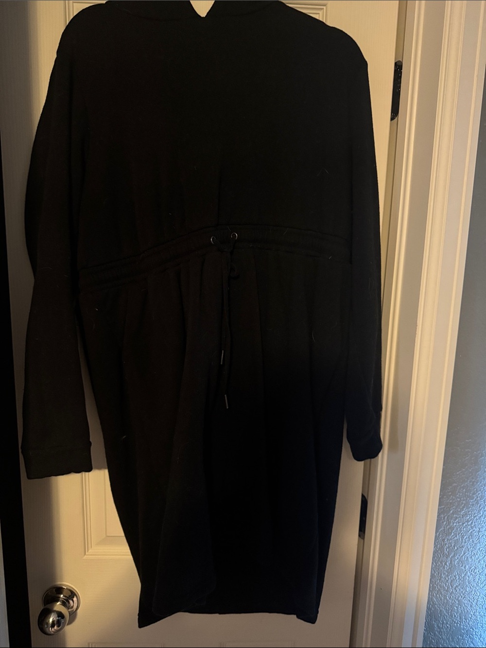 Black Long Sleeve fleece Drawstring Hoodie Dress
